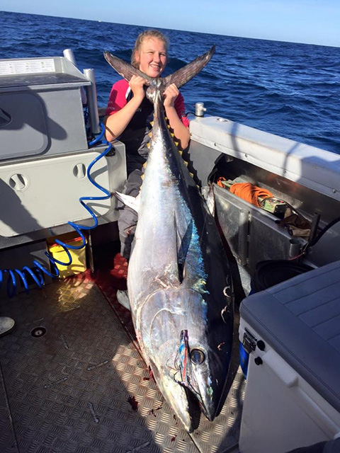 ANGLER: Chloe Hammersley SPECIES: Southern Bluefin Tuna WEIGHT: 121kg LURE: JB Lures, Micro Dingo